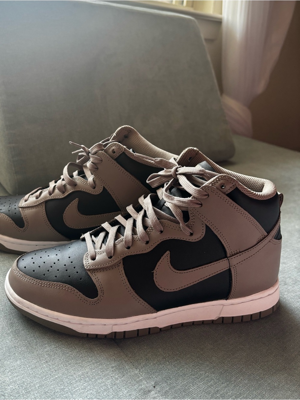 Nike Dunks Jordan 1s Women’s Taupe and Black High-Top Sneakers
